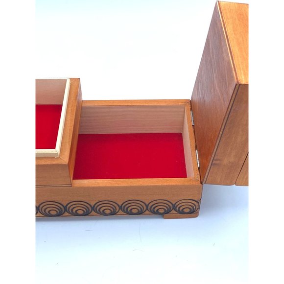 Hand Crafted Wooden Collapsible Divided Sewing /Jewelry Box Lined - Picture 5 of 9